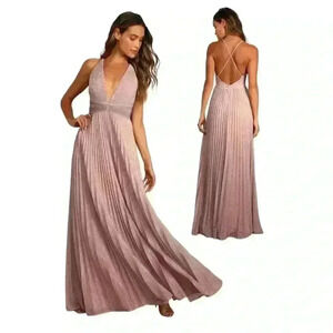 Lulus Especially Stunning Sparkly Blush Pink Pleated Maxi Dress Size L